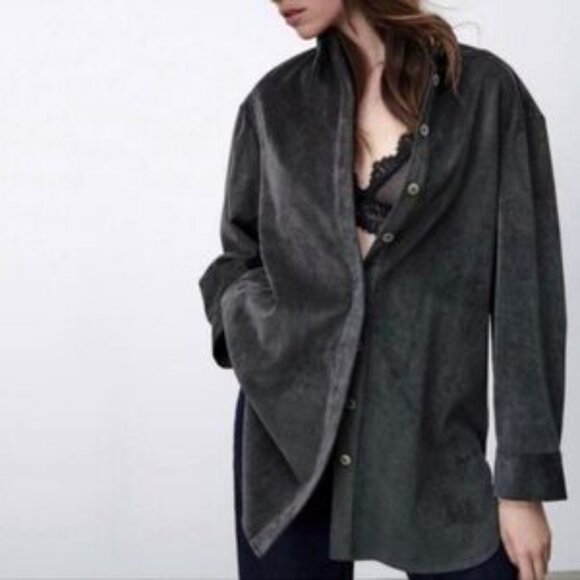 Zara Oversized Soft Corduroy Shacket in Charcoal Gray (XL) - Picture 1 of 7